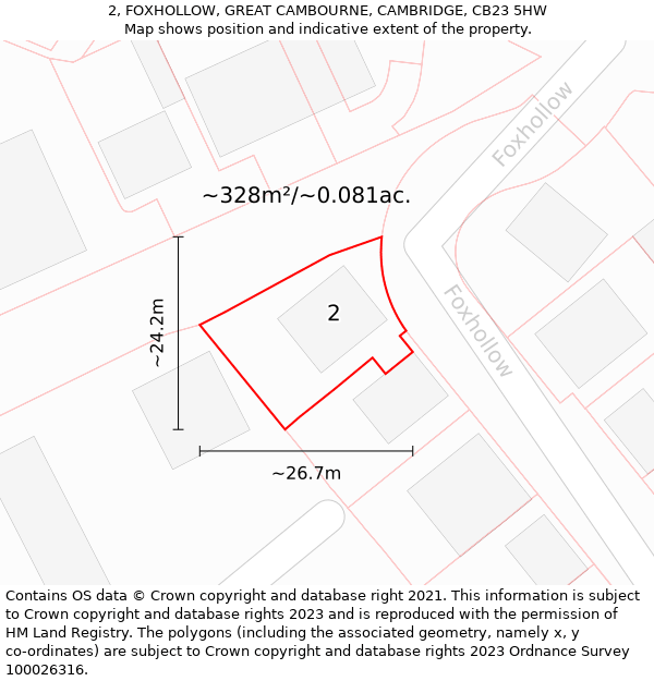 2, FOXHOLLOW, GREAT CAMBOURNE, CAMBRIDGE, CB23 5HW: Plot and title map