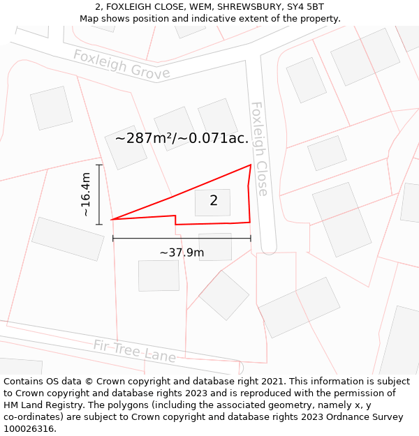 2, FOXLEIGH CLOSE, WEM, SHREWSBURY, SY4 5BT: Plot and title map