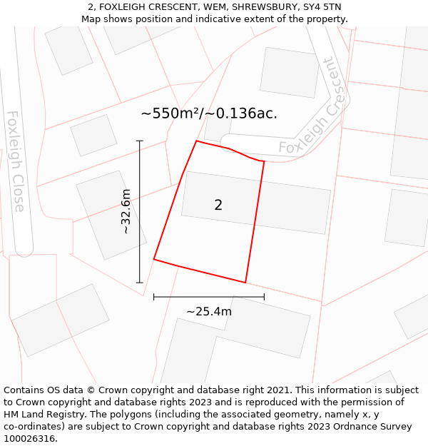 2, FOXLEIGH CRESCENT, WEM, SHREWSBURY, SY4 5TN: Plot and title map