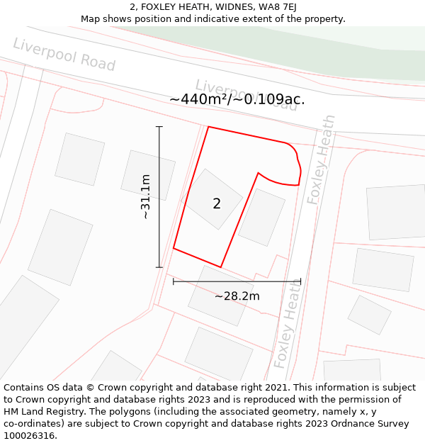 2, FOXLEY HEATH, WIDNES, WA8 7EJ: Plot and title map