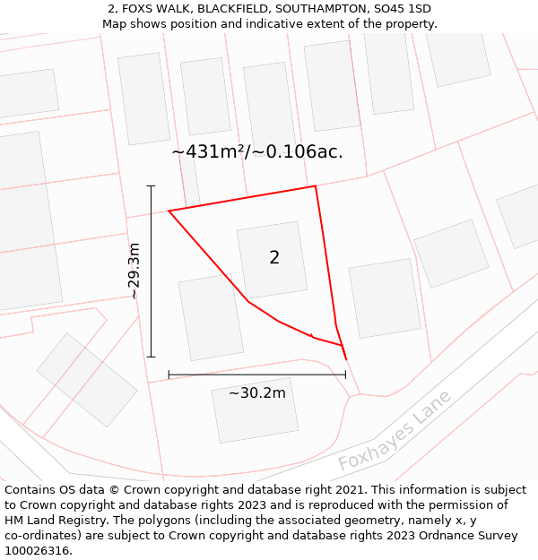 2, FOXS WALK, BLACKFIELD, SOUTHAMPTON, SO45 1SD: Plot and title map