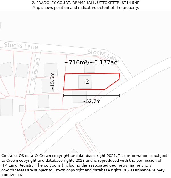 2, FRADGLEY COURT, BRAMSHALL, UTTOXETER, ST14 5NE: Plot and title map