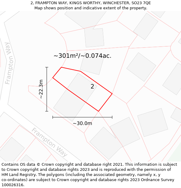 2, FRAMPTON WAY, KINGS WORTHY, WINCHESTER, SO23 7QE: Plot and title map