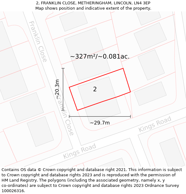 2, FRANKLIN CLOSE, METHERINGHAM, LINCOLN, LN4 3EP: Plot and title map