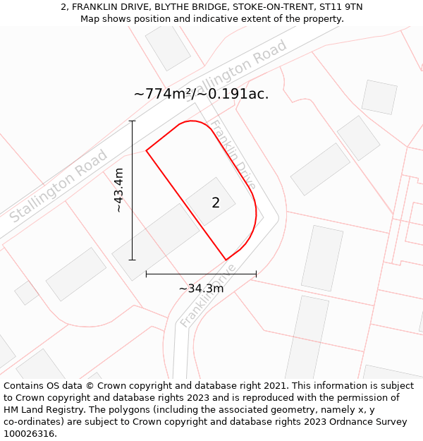 2, FRANKLIN DRIVE, BLYTHE BRIDGE, STOKE-ON-TRENT, ST11 9TN: Plot and title map