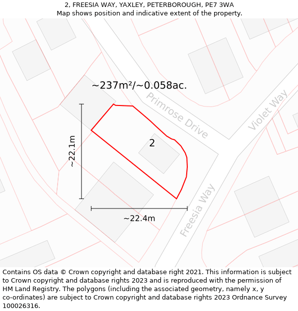 2, FREESIA WAY, YAXLEY, PETERBOROUGH, PE7 3WA: Plot and title map