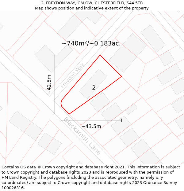 2, FREYDON WAY, CALOW, CHESTERFIELD, S44 5TR: Plot and title map