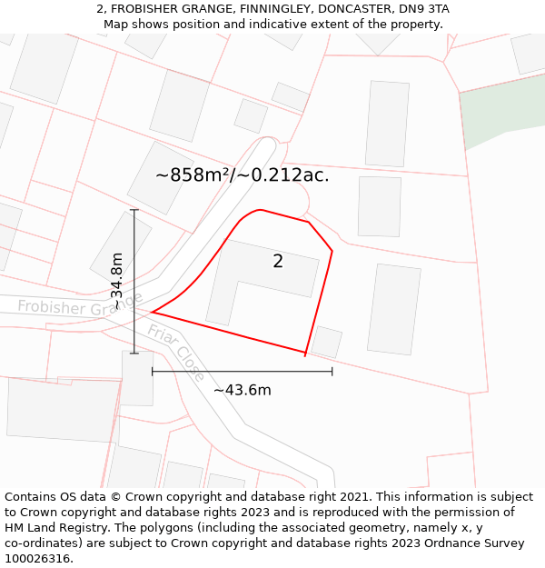 2, FROBISHER GRANGE, FINNINGLEY, DONCASTER, DN9 3TA: Plot and title map