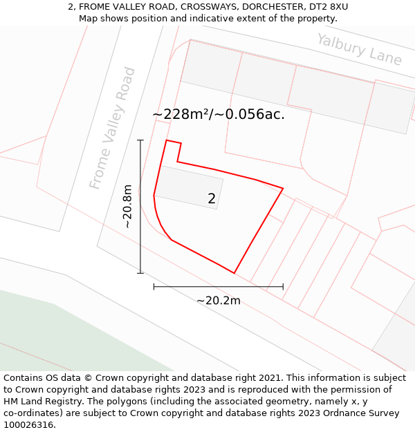 2, FROME VALLEY ROAD, CROSSWAYS, DORCHESTER, DT2 8XU: Plot and title map