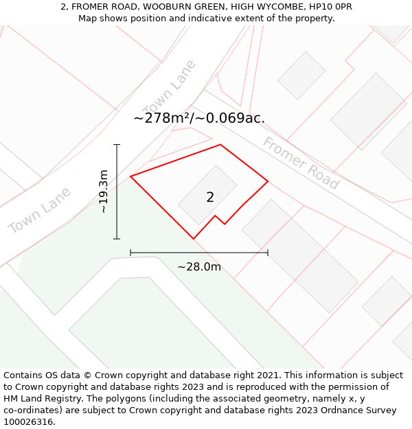 2, FROMER ROAD, WOOBURN GREEN, HIGH WYCOMBE, HP10 0PR: Plot and title map