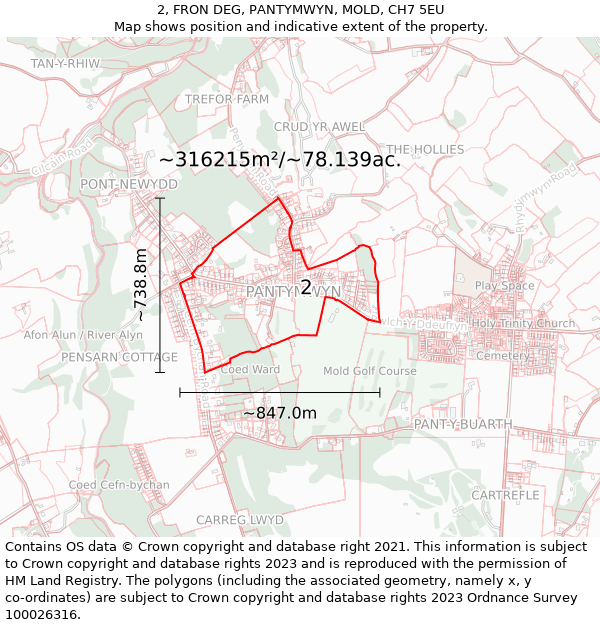 2, FRON DEG, PANTYMWYN, MOLD, CH7 5EU: Plot and title map