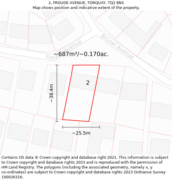 2, FROUDE AVENUE, TORQUAY, TQ2 8NS: Plot and title map