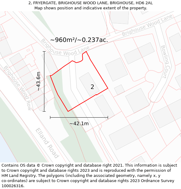 2, FRYERGATE, BRIGHOUSE WOOD LANE, BRIGHOUSE, HD6 2AL: Plot and title map