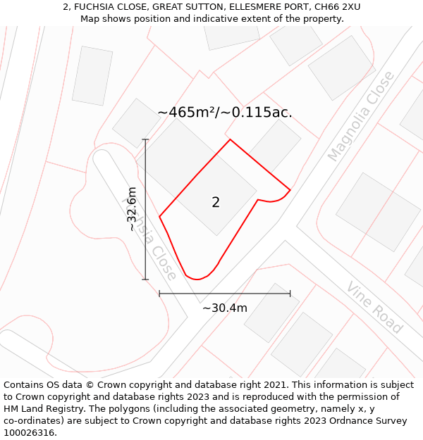 2, FUCHSIA CLOSE, GREAT SUTTON, ELLESMERE PORT, CH66 2XU: Plot and title map