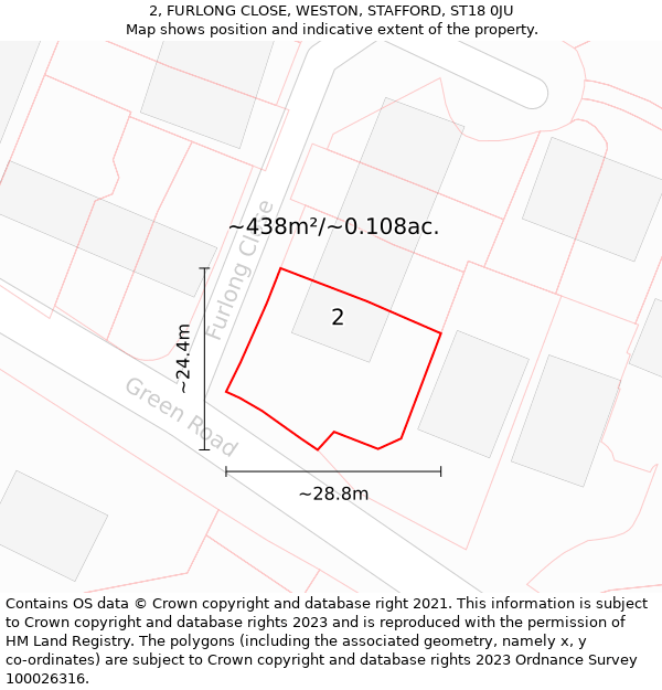 2, FURLONG CLOSE, WESTON, STAFFORD, ST18 0JU: Plot and title map