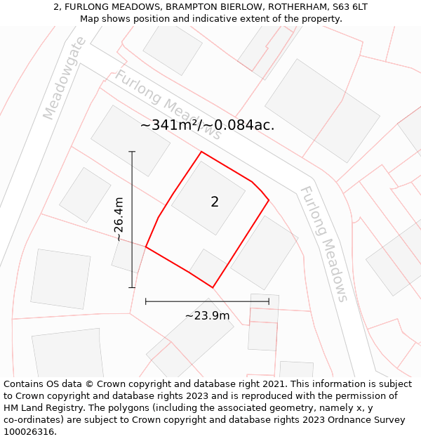 2, FURLONG MEADOWS, BRAMPTON BIERLOW, ROTHERHAM, S63 6LT: Plot and title map