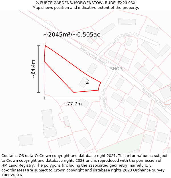 2, FURZE GARDENS, MORWENSTOW, BUDE, EX23 9SX: Plot and title map