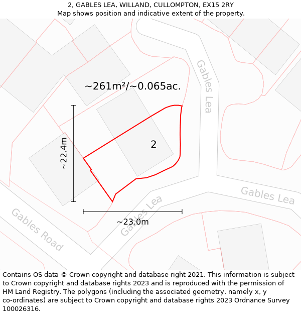 2, GABLES LEA, WILLAND, CULLOMPTON, EX15 2RY: Plot and title map