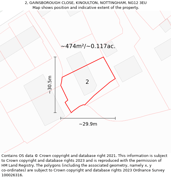 2, GAINSBOROUGH CLOSE, KINOULTON, NOTTINGHAM, NG12 3EU: Plot and title map