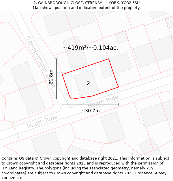 2, GAINSBOROUGH CLOSE, STRENSALL, YORK, YO32 5SU: Plot and title map