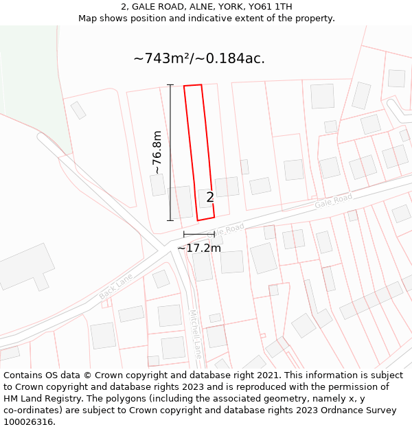 2, GALE ROAD, ALNE, YORK, YO61 1TH: Plot and title map