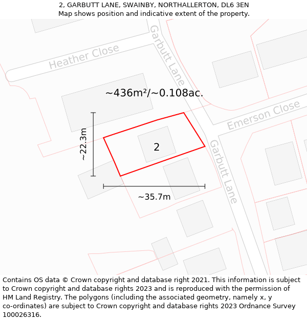 2, GARBUTT LANE, SWAINBY, NORTHALLERTON, DL6 3EN: Plot and title map