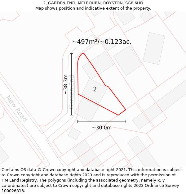 2, GARDEN END, MELBOURN, ROYSTON, SG8 6HD: Plot and title map