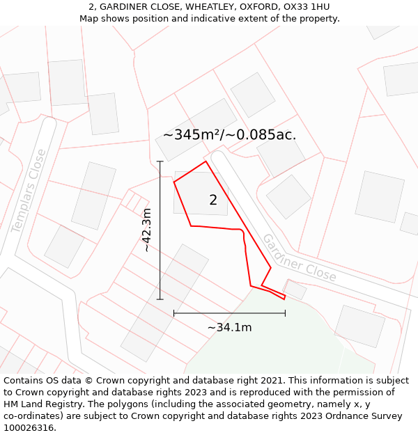 2, GARDINER CLOSE, WHEATLEY, OXFORD, OX33 1HU: Plot and title map