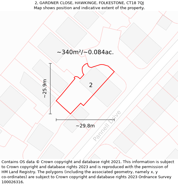 2, GARDNER CLOSE, HAWKINGE, FOLKESTONE, CT18 7QJ: Plot and title map