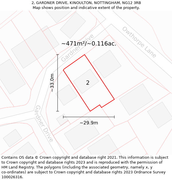 2, GARDNER DRIVE, KINOULTON, NOTTINGHAM, NG12 3RB: Plot and title map