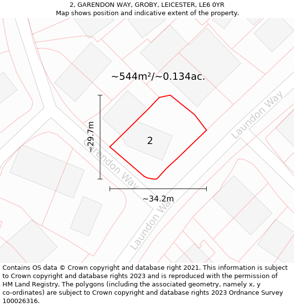 2, GARENDON WAY, GROBY, LEICESTER, LE6 0YR: Plot and title map