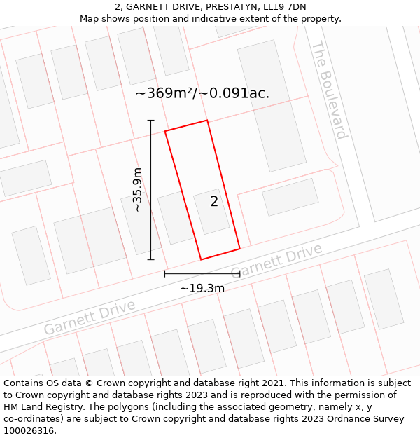 2, GARNETT DRIVE, PRESTATYN, LL19 7DN: Plot and title map