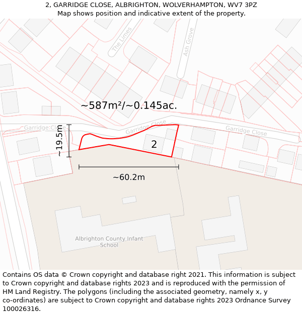 2, GARRIDGE CLOSE, ALBRIGHTON, WOLVERHAMPTON, WV7 3PZ: Plot and title map