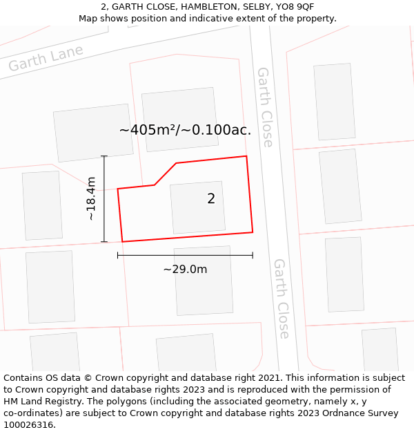 2, GARTH CLOSE, HAMBLETON, SELBY, YO8 9QF: Plot and title map