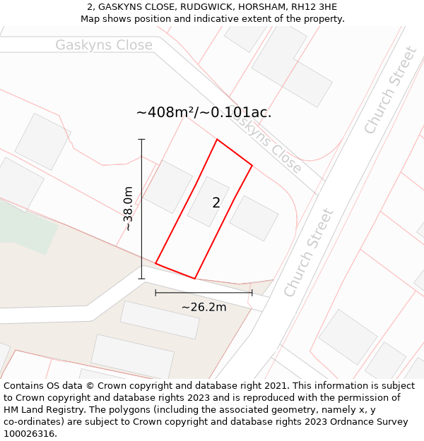 2, GASKYNS CLOSE, RUDGWICK, HORSHAM, RH12 3HE: Plot and title map