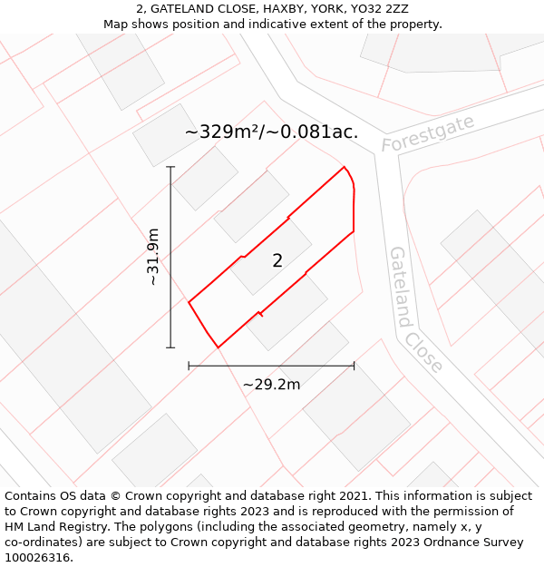 2, GATELAND CLOSE, HAXBY, YORK, YO32 2ZZ: Plot and title map