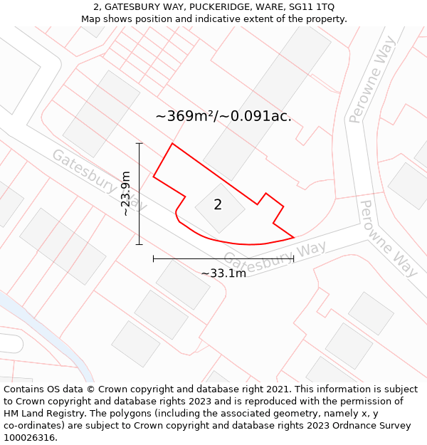 2, GATESBURY WAY, PUCKERIDGE, WARE, SG11 1TQ: Plot and title map