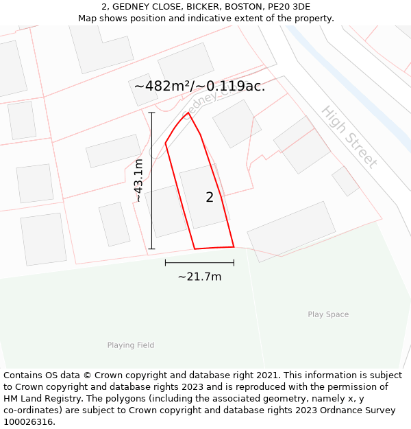 2, GEDNEY CLOSE, BICKER, BOSTON, PE20 3DE: Plot and title map