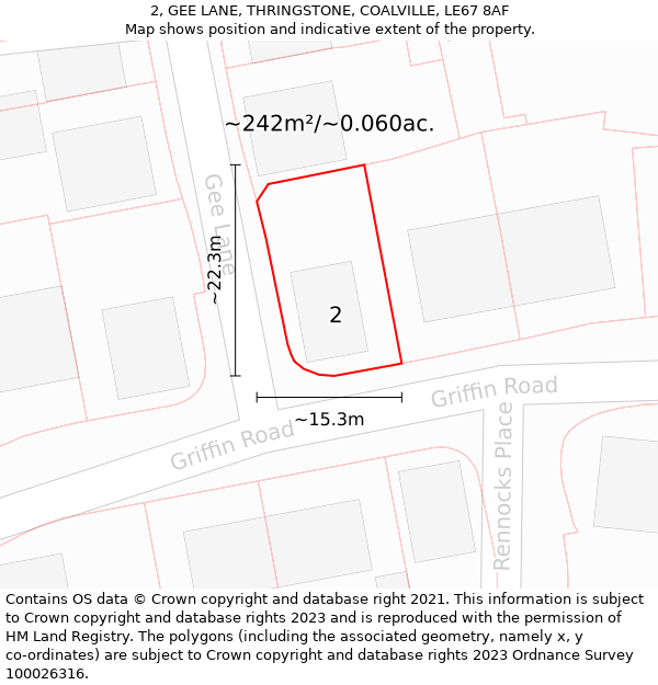 2, GEE LANE, THRINGSTONE, COALVILLE, LE67 8AF: Plot and title map