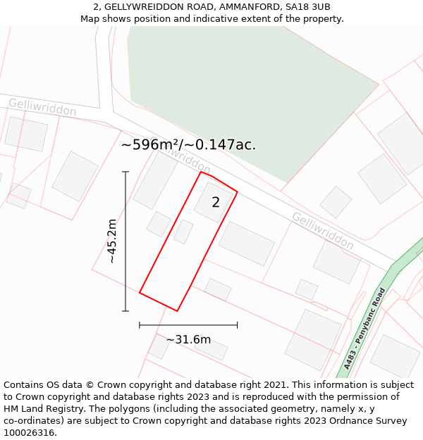 2, GELLYWREIDDON ROAD, AMMANFORD, SA18 3UB: Plot and title map