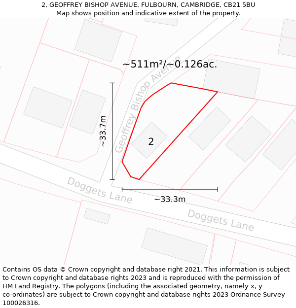 2, GEOFFREY BISHOP AVENUE, FULBOURN, CAMBRIDGE, CB21 5BU: Plot and title map