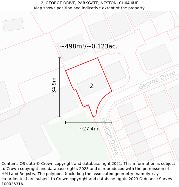 2, GEORGE DRIVE, PARKGATE, NESTON, CH64 6UE: Plot and title map