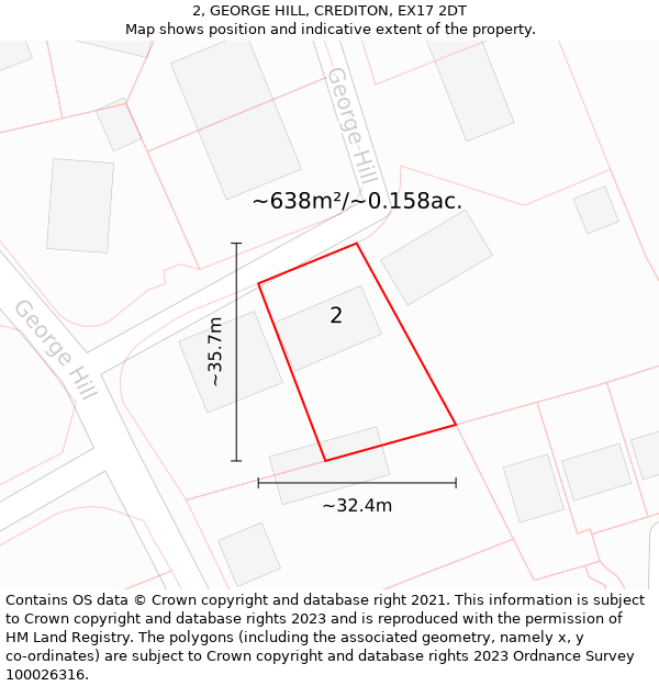 2, GEORGE HILL, CREDITON, EX17 2DT: Plot and title map