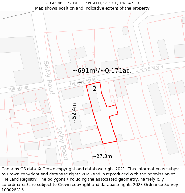 2, GEORGE STREET, SNAITH, GOOLE, DN14 9HY: Plot and title map