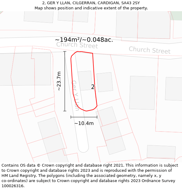 2, GER Y LLAN, CILGERRAN, CARDIGAN, SA43 2SY: Plot and title map