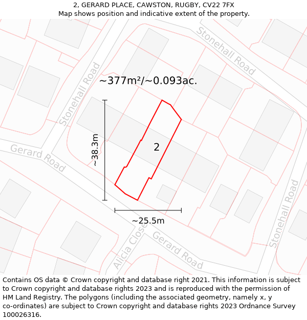 2, GERARD PLACE, CAWSTON, RUGBY, CV22 7FX: Plot and title map