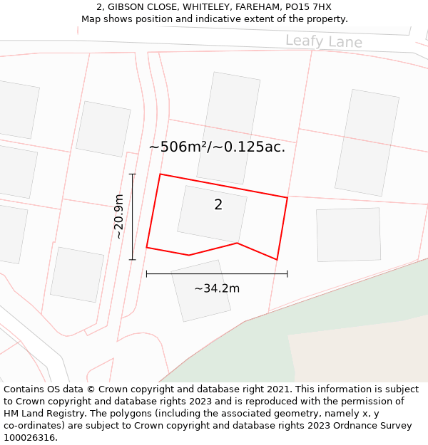 2, GIBSON CLOSE, WHITELEY, FAREHAM, PO15 7HX: Plot and title map