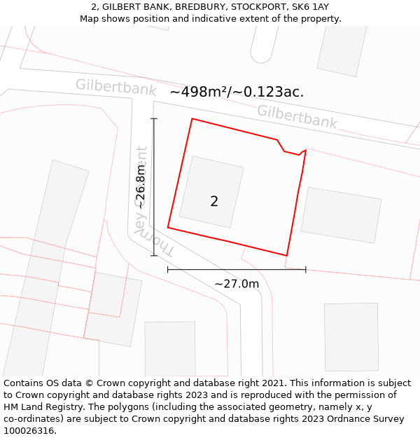 2, GILBERT BANK, BREDBURY, STOCKPORT, SK6 1AY: Plot and title map