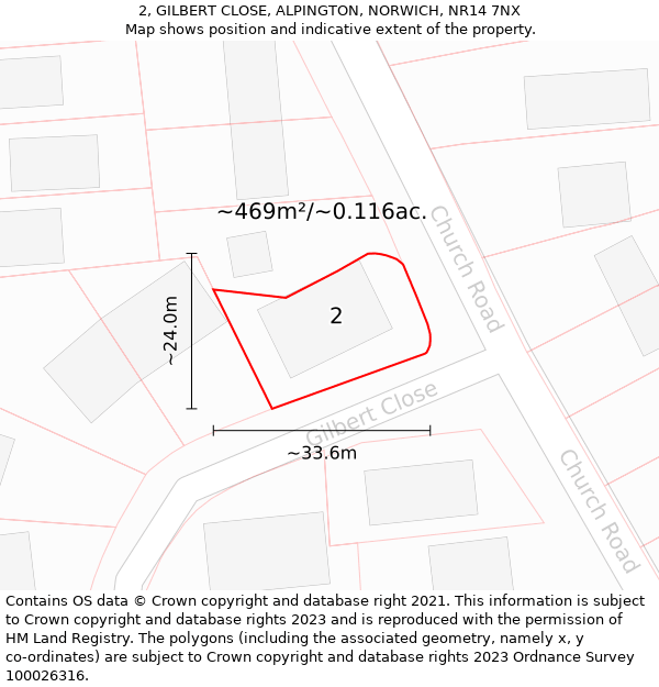 2, GILBERT CLOSE, ALPINGTON, NORWICH, NR14 7NX: Plot and title map