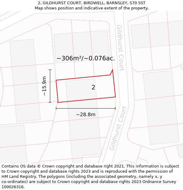 2, GILDHURST COURT, BIRDWELL, BARNSLEY, S70 5ST: Plot and title map